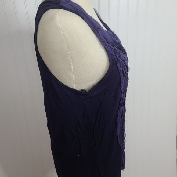 Miss Me M M Couture Blue Sleeveless Ruffled front Jersey Knit Stretch Blouse NWT - Picture 5 of 9